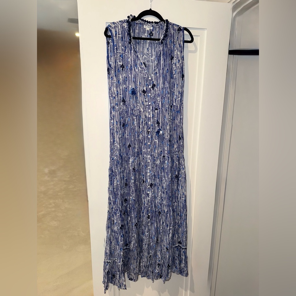 Poupette St. Barths Blue Patterned button up Women's dress